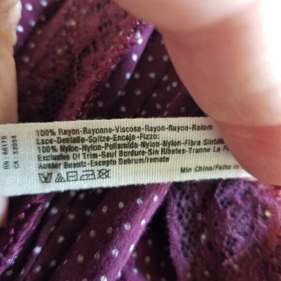 Intimately Free People Voile & Lace Trapeze Slip Dress Maroon Polka Dot Sz Small - Picture 6 of 6